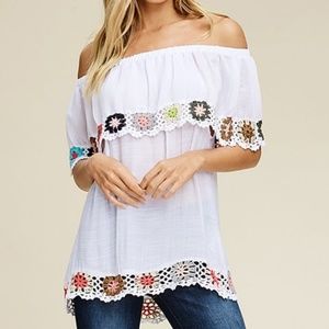 Boho Crochet Off The Shoulder Top